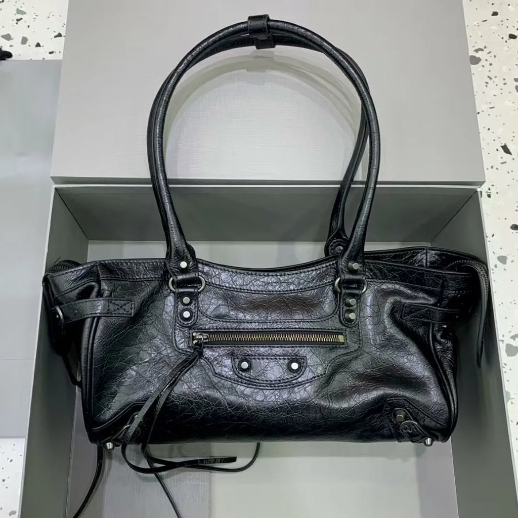TOP Quality Fine-Grain Leather Horizontal Tote Shoulder Bag