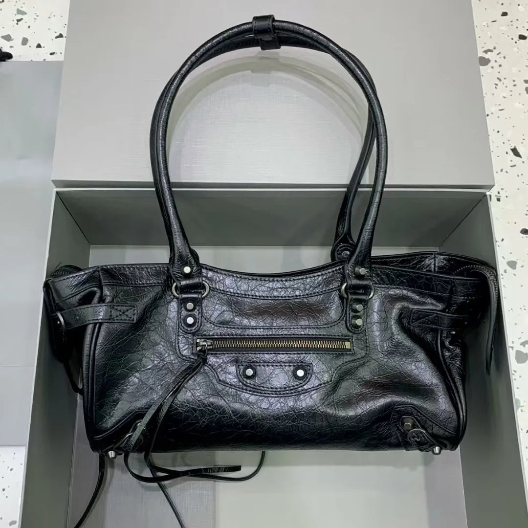 TOP Quality Fine-Grain Leather Horizontal Tote Shoulder Bag