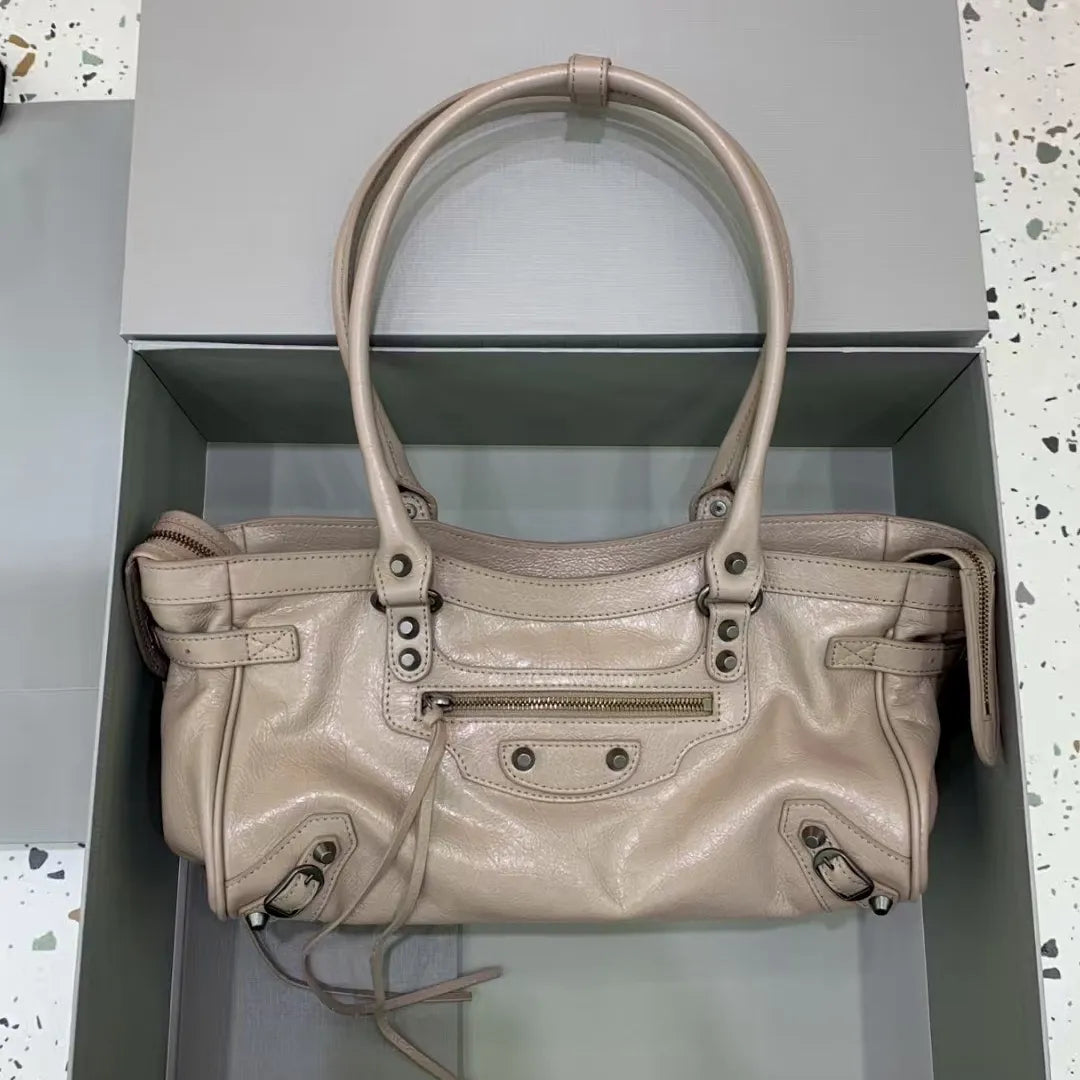 TOP Quality Fine-Grain Leather Horizontal Tote Shoulder Bag