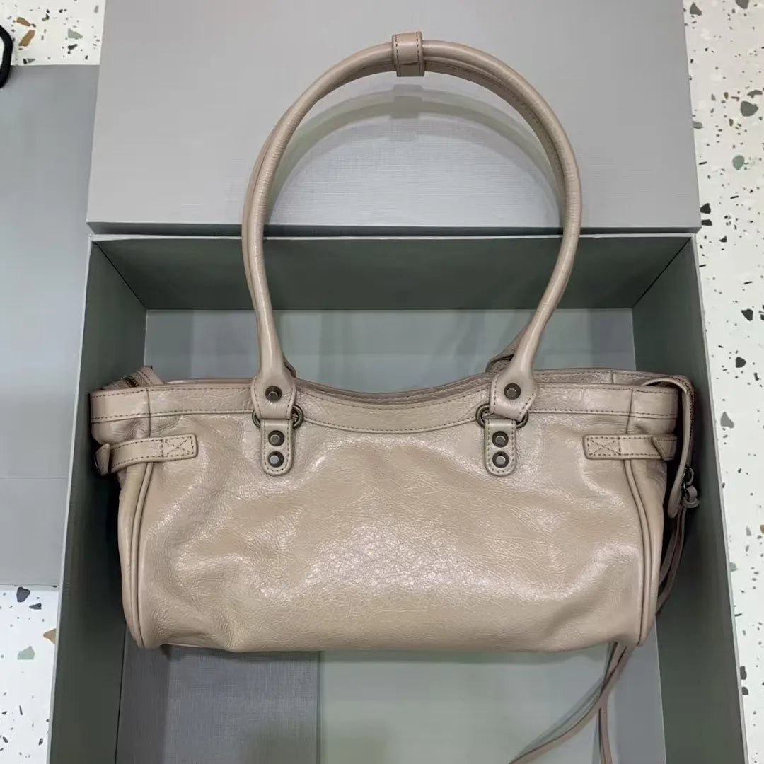 TOP Quality Fine-Grain Leather Horizontal Tote Shoulder Bag