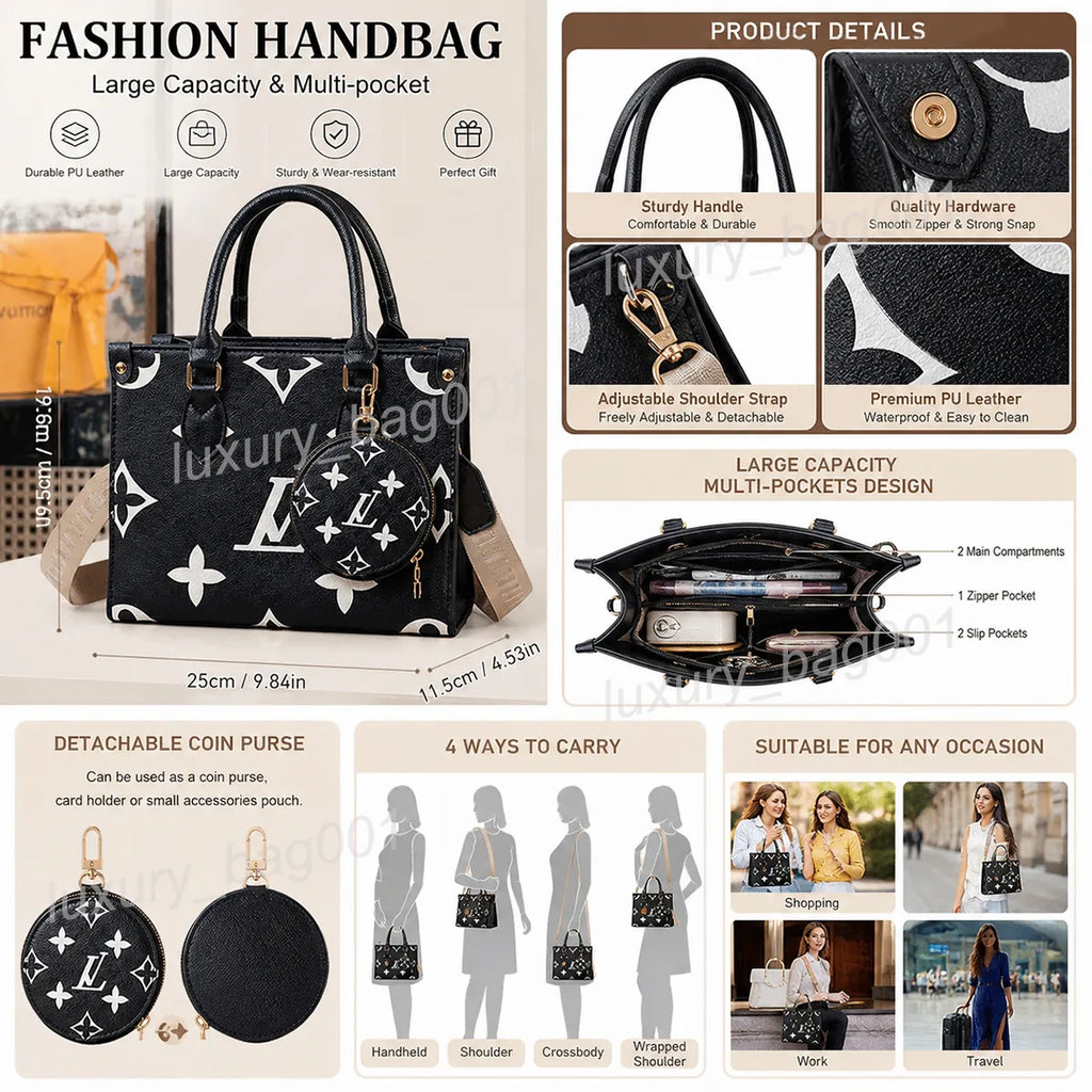 Designer Bag 0Ntheg0 Tote Bag Luxury Bag Two-Color Beach Bag Shoulder Bag High Quality Women'S Handbag Purses Cowhide Leather Crossbody Bag Women Mini Bag Shopping Bag